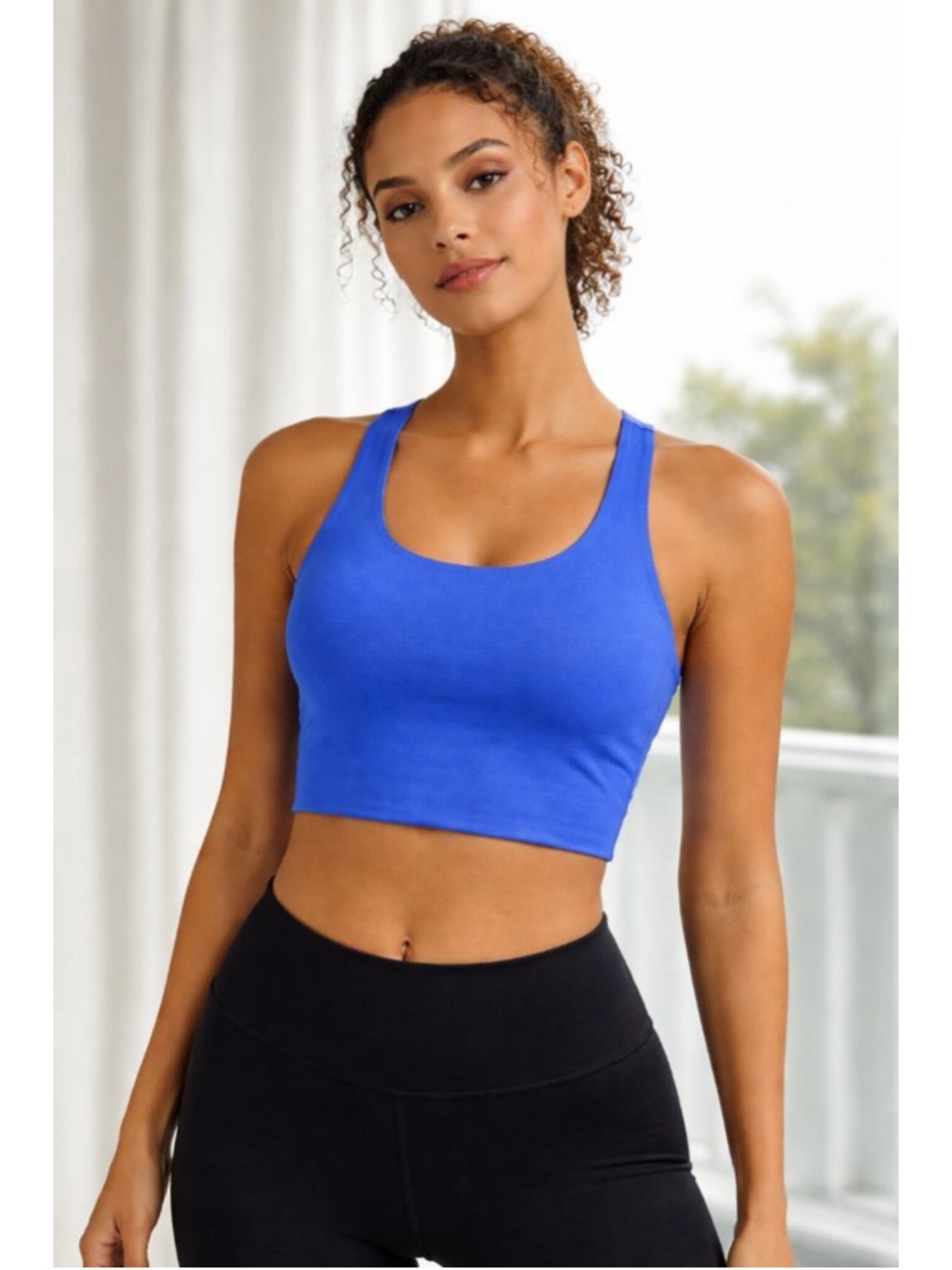 Girlfriend Collective Blue Cropped Tank Top Size Medium Athletic Built In Suppor